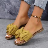 Women Flat Rhinestone Bow Slip-on Sandals