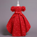 Girls' Princess Print Puff Sleeve Dance Dress