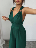 Women Halter Neck Cross Backless Casual Sleeveless Jumpsuit