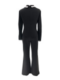 Women Autumn/Winter Color Block Long-Sleeve Jumpsuit