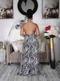 Women Striped Print Backless Wide-Leg Jumpsuit