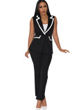 Women Casual Turndown Collar Sleeveless Top and Pants Two-Piece Set