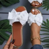 Women Flat Rhinestone Bow Slip-on Sandals