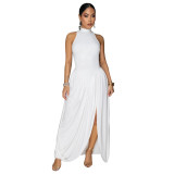 Women High-Neck Sleeveless Maxi Dress with Slits