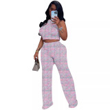 Women Summer Sleeveless Printed Top and Wide-Leg Pants Two-Piece Set