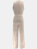 Women Summer Sleeveless Printed Top and Wide-Leg Pants Two-Piece Set