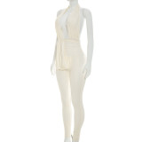 Women Halter Neck V-Neck Backless Jumpsuit