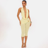 Women Halter Neck Lace-up Backless Top and Shorts Two-Piece Set