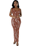 Women Zebra Print Sleeveless Maxi Dress