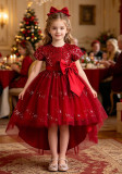 Women Christmas Outfit Sequin Mesh Bow Tutu Skirt