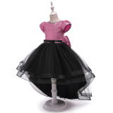 Girls' V-Neck Sequin Bow Princess Dress