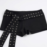 Women Punk Studded Lace-Up Shorts