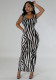 Women Zebra Print Sleeveless Maxi Dress
