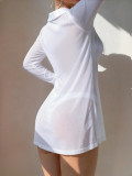 Women Long Sleeve Shirt Dress with Thong Sexy Lingerie