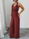 Women Halter Neck Cross Backless Casual Sleeveless Jumpsuit