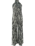 Women Striped Print Backless Wide-Leg Jumpsuit