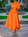 Women Slash Shoulder Lace-Up Elegant Irregular Dress