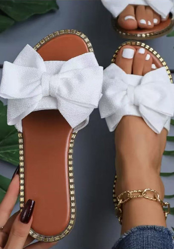 Women Flat Rhinestone Bow Slip-on Sandals