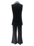 Women Casual Turndown Collar Sleeveless Top and Pants Two-Piece Set