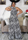 Women Striped Print Backless Wide-Leg Jumpsuit