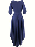 Women Slash Shoulder Lace-Up Elegant Irregular Dress