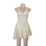 Women Sexy Halter Neck Off-Shoulder Polka Dot Bodycon Dress