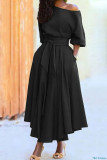 Women Slash Shoulder Lace-Up Elegant Irregular Dress