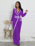 Women Autumn/Winter Color Block Long-Sleeve Jumpsuit