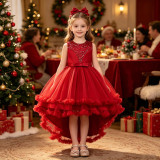 Girls' Christmas Dress Children's Princess Dress Flower Girl Train Tutu Mesh Skirt