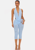 Women Halter Neck Lace-up Backless Top and Shorts Two-Piece Set Women Halter Neck Lace-up Backless Top and Shorts Two-Piece Set