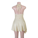 Women Sexy Halter Neck Off-Shoulder Polka Dot Bodycon Dress