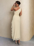 Women Summer Sexy Slash Shoulder Sleeveless Irregular Ruffle Dress