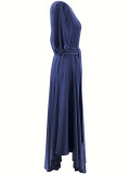 Women Slash Shoulder Lace-Up Elegant Irregular Dress