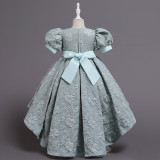 Girls' Princess Print Puff Sleeve Dance Dress