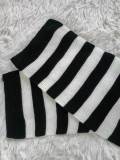 Women Black and White Striped Knitting Casual Sweater Top and Shorts Two-Piece Set