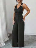 Women Halter Neck Cross Backless Casual Sleeveless Jumpsuit