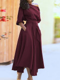 Women Slash Shoulder Lace-Up Elegant Irregular Dress