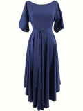 Women Slash Shoulder Lace-Up Elegant Irregular Dress
