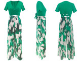 Women Autumn/Winter Elegant Top and Printed Wide-Leg Pants Two-Piece Set