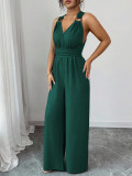 Women Halter Neck Cross Backless Casual Sleeveless Jumpsuit