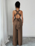 Women Halter Neck Cross Backless Casual Sleeveless Jumpsuit
