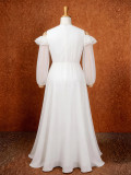 Plus Size Women White Off-Shoulder Floral Chiffon Elegant Dress