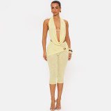 Women Halter Neck Lace-up Backless Top and Shorts Two-Piece Set