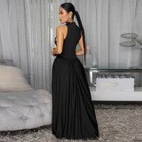 Women High-Neck Sleeveless Maxi Dress with Slits