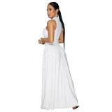 Women High-Neck Sleeveless Maxi Dress with Slits