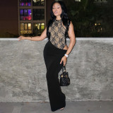 Women Summer/Autumn Lace Patchwork Sleeveless Maxi Dress