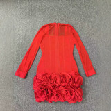 Women Flower Bud Bandage Fishbone Evening Dress