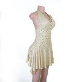 Women Sexy Halter Neck Off-Shoulder Polka Dot Bodycon Dress