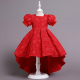 Girls' Princess Print Puff Sleeve Dance Dress