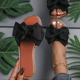 Women Flat Rhinestone Bow Slip-on Sandals
